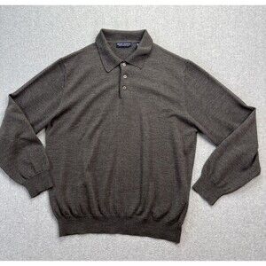 Grant Thomas Sweater Mens L Gray Knit Italian Merino Wool Long Sleeve Polo Prepp